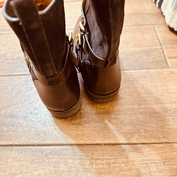 Coach Lillianna Suede & Leather Detail Studded Buckle Boots in Brown (Size 8B) - Picture 3 of 12